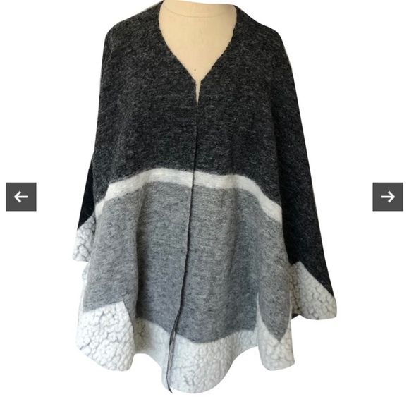Maje Woven Gray Color Block Panel Wool Blend Womens Poncho One Size - Picture 7 of 7